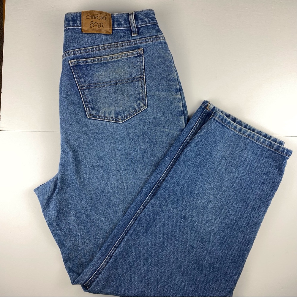 Men's Cherokee Dad Jeans 44 x 32, Vintage Regular Fit Medium Wash Denim